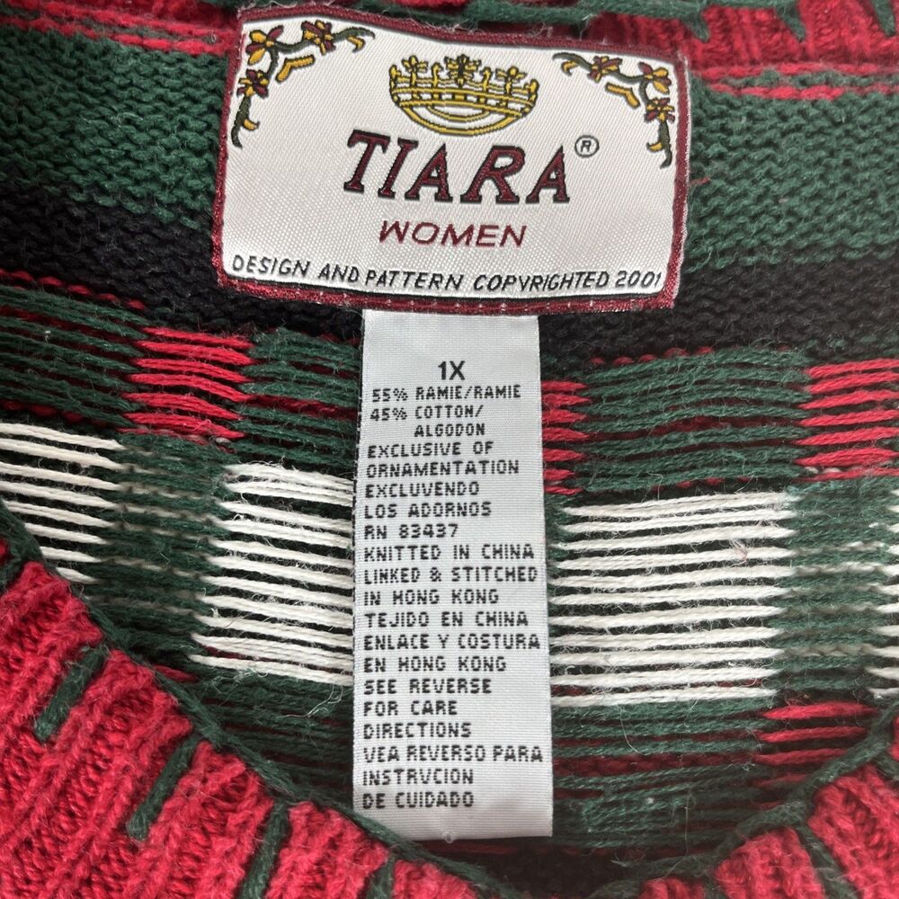 Vtg Y2K Tiara Womens Size 1X Knitted Christmas Sweater Rami Cotton Button Front - Picture 8 of 11